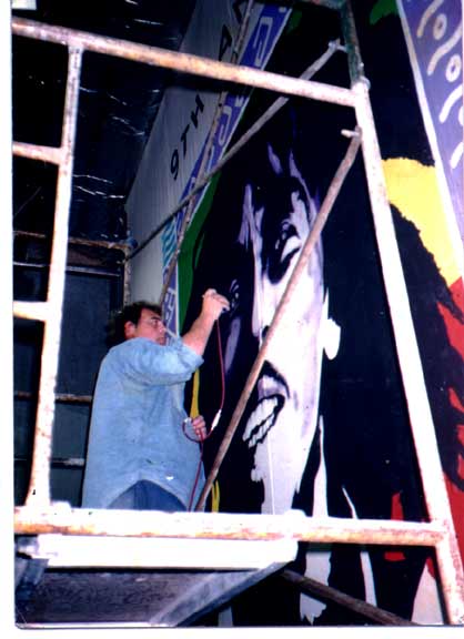 michaelm painting Bob Marley on Hemp Canvas